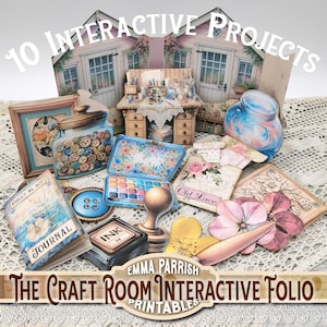The Craft Room Printable Junk Journal Folio, 10 Interactive Papercraft Projects, Junk Journal, Wallet, Craft Gift, Cricut & Hand cutting