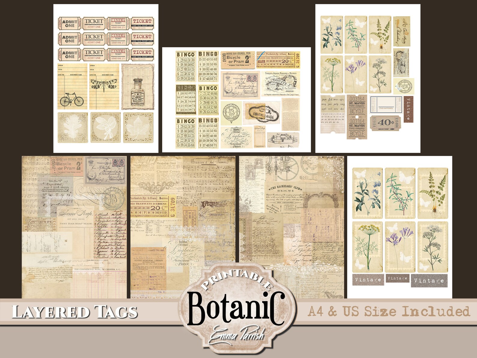 Botanical Junk Journal Kit, Botanic Layered Tags, Vintage Herbal Junk ...