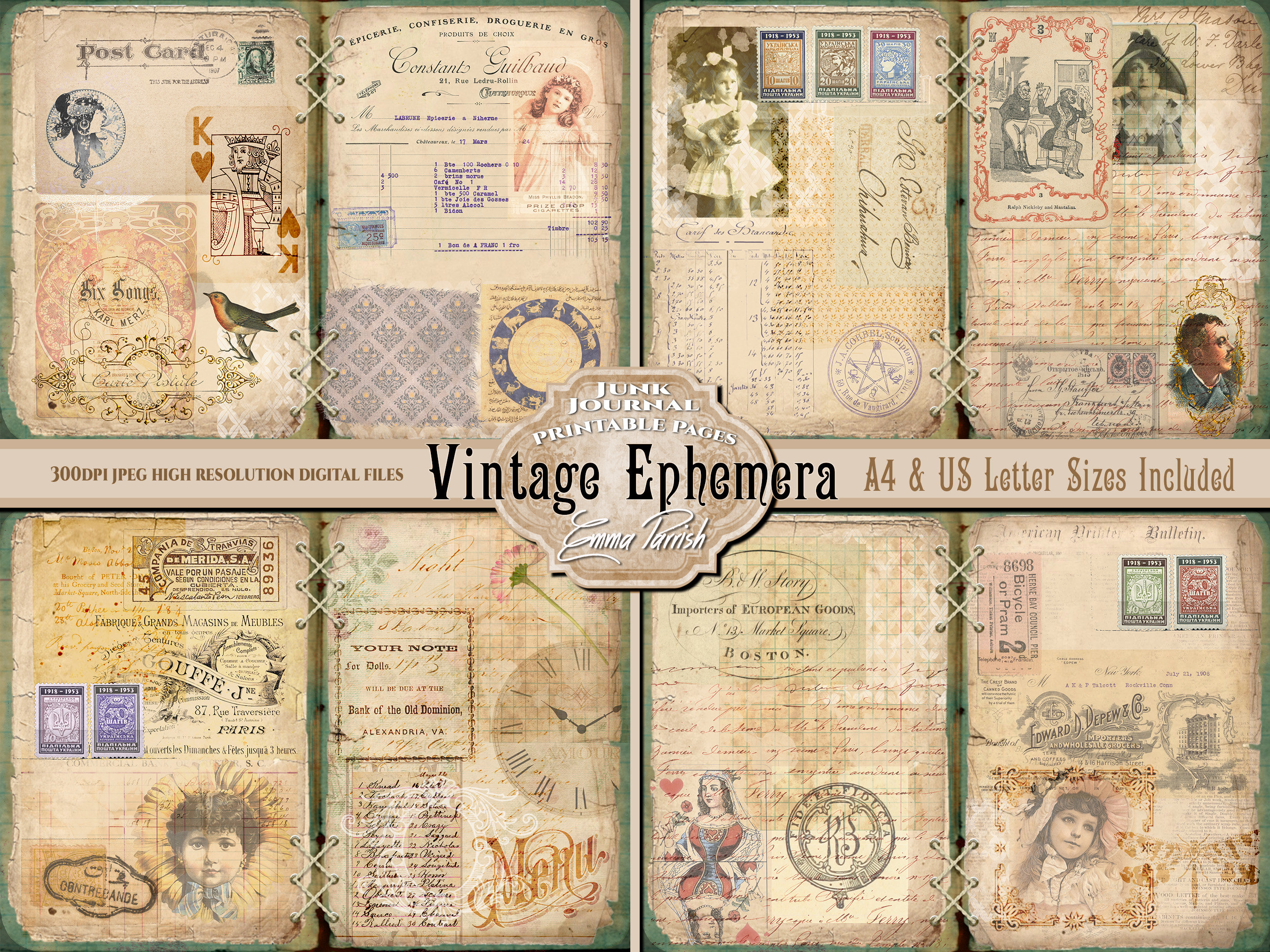 Vintage Ephemera Junk Journal Pages, Printable Vintage Paper, Shabby ...