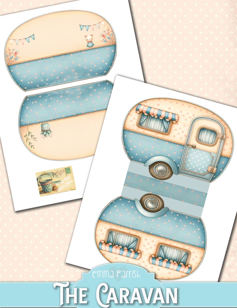 Pin Table Caravan Cute Caravan Printable Junk Journal Folio, 10 Interactive Papercraft ...
