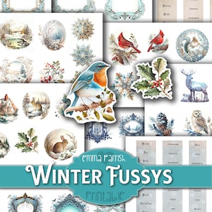 Winter Fussy Cuts, Clip Art, Blu, Argento, Parole invernali, Gelo, Natura, Foresta invernale, Diario spazzatura, Creazione di biglietti, Effimere, Abbellimento
