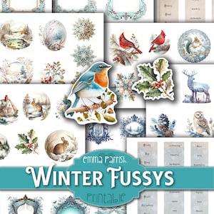 Winter Fussy Cuts, Clip Art, Blue, Silver, Winter Words, Frost, Nature, Winter Forest, Junk Journal, Card making, Ephemera,  Embellishment