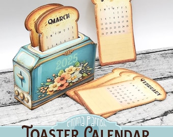 Toaster 2025 Calendar Gift Box Printable, Christmas Handmade Gift, DIY Gift Ideas, Junk Journal, Cricut, Tutorial, Quirky Gift