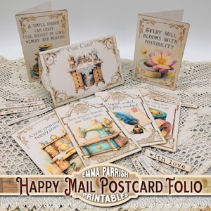 Happy Mail Postcard Folio, Junk Journal, Papercraft, Card Making, Vintage Ephemera, Cricut