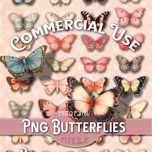 Découpes difficiles à imprimer papillon, usage commercial des cliparts PNG, autocollants, Cricut, toile, éphémères de journaux indésirables, fabrication de cartes, collage numérique