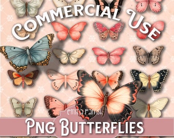 Printable Butterfly Fussy Cuts, Commercial Use PNG Clipart, Stickers, Cricut, Canva, Junk Journal Ephemera, Card Making, Digital Collage