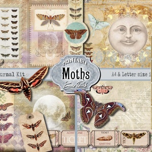 Moth Journal Moths Junk Journal Kit, Moon Printable Pages, Vintage Moth Ephemera ...