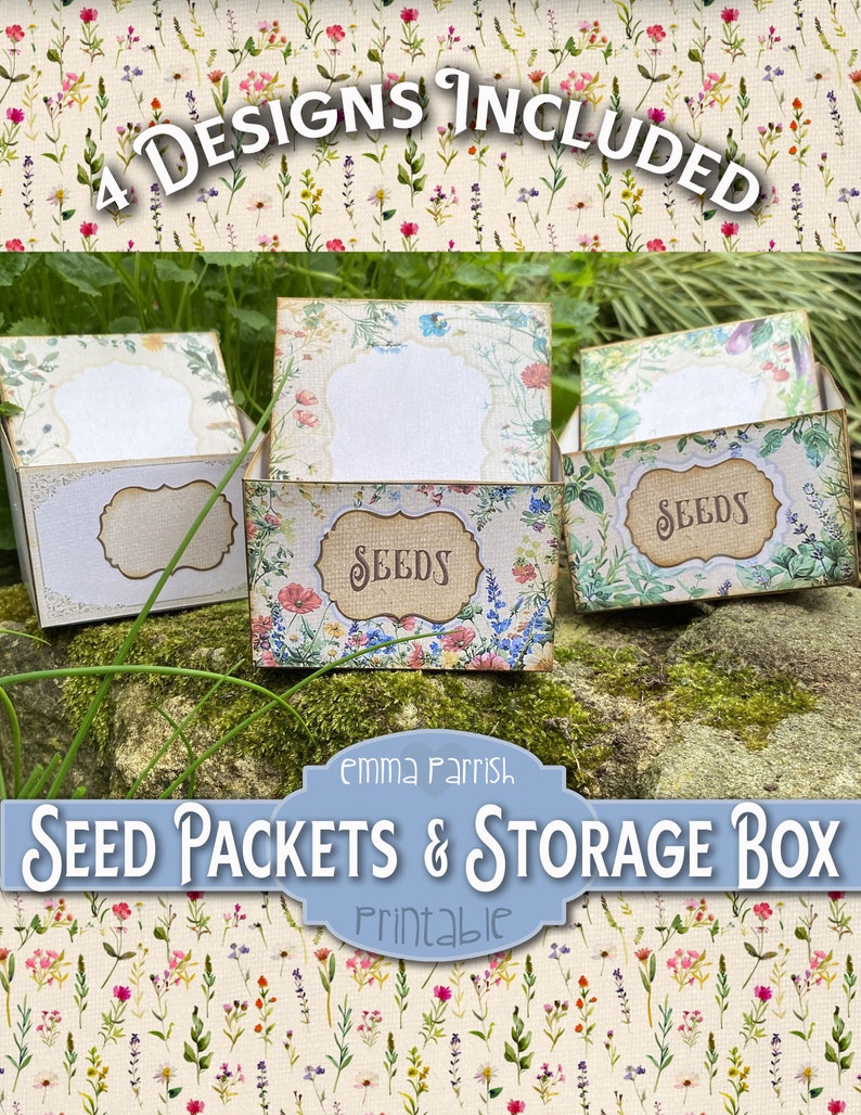 Seed Envelopes & Storage Box Printable, Junk Journal Ephemera Storage, Vegetable Herb Flower Seed Packet Organizer, Gardeners Gift image 6