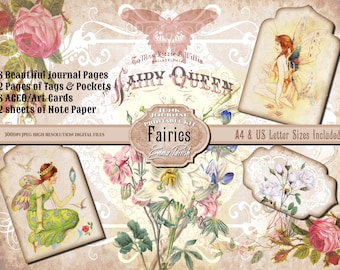 Fairies Junk Journal Kit, Fairy Journal, Fairy Digital Paper, Printable Paper, Fairy Digital Printables, Scrapbook  Printable Paper, Collage