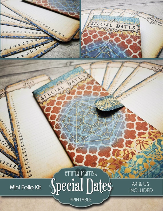 Printable Diary Planner Folio, Junk Journal Calendar Folder, Birthday, Special Dates, Perpetual, Digital Ephemera Pack, Insert Add on Pack