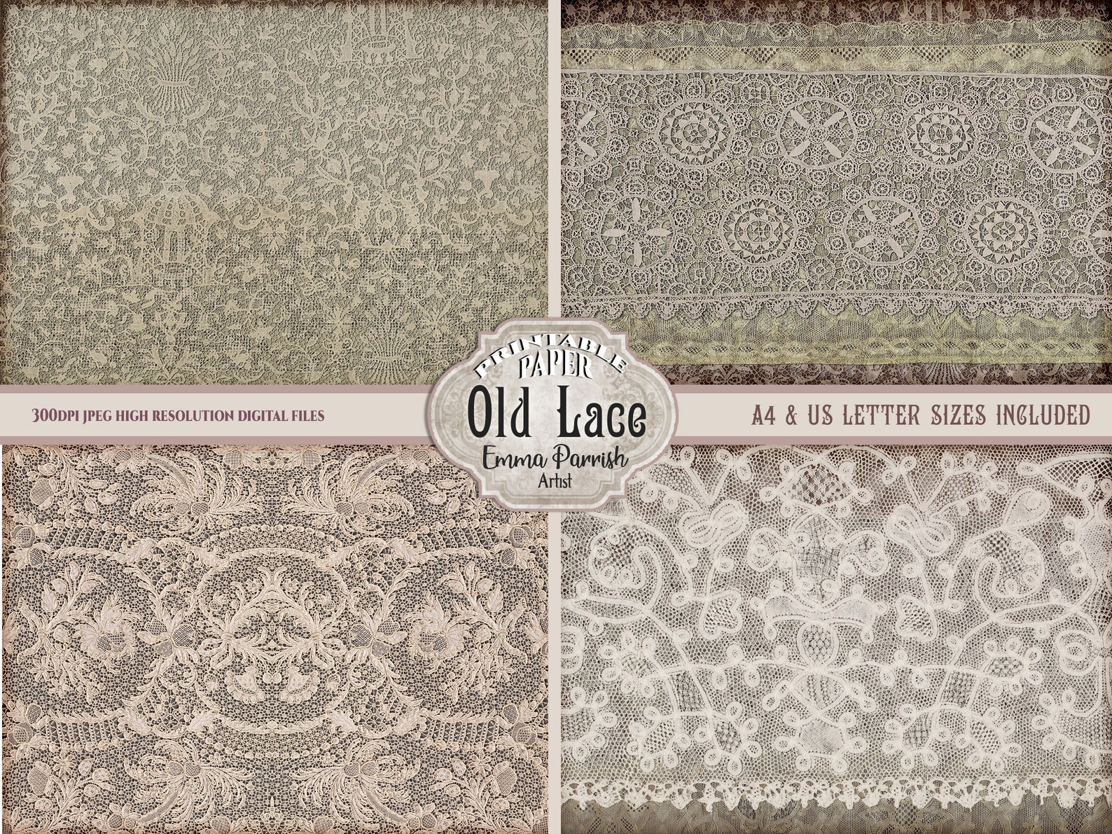 Vintage Lace Printable Digital Paper, Antique Lace Junk Journal Pages ...