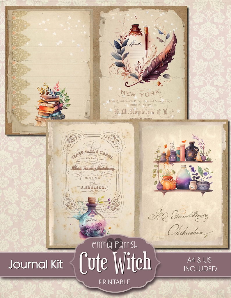 Cute Witch Junk Journal Kit, Witches Journal, Watercolor Fantasy ...