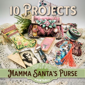 Sac à main imprimable pour journal indésirable de la maman du père Noël, 10 projets créatifs interactifs en papier, sac à main vintage minable, portefeuille, cadeau de fête de Noël