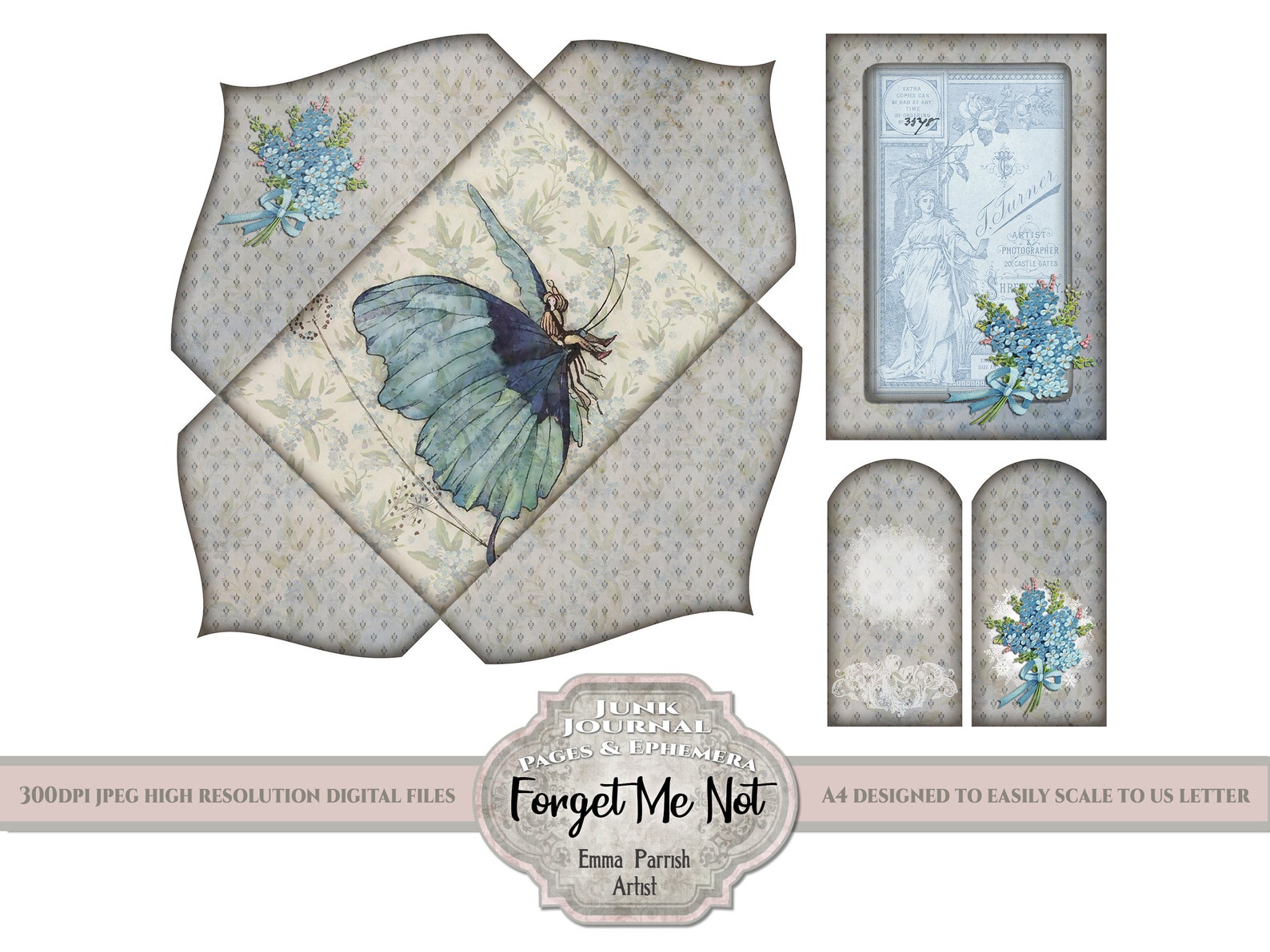 Junk Journal Digital Printable Paper Kit Forget Me Not Blue | Etsy UK
