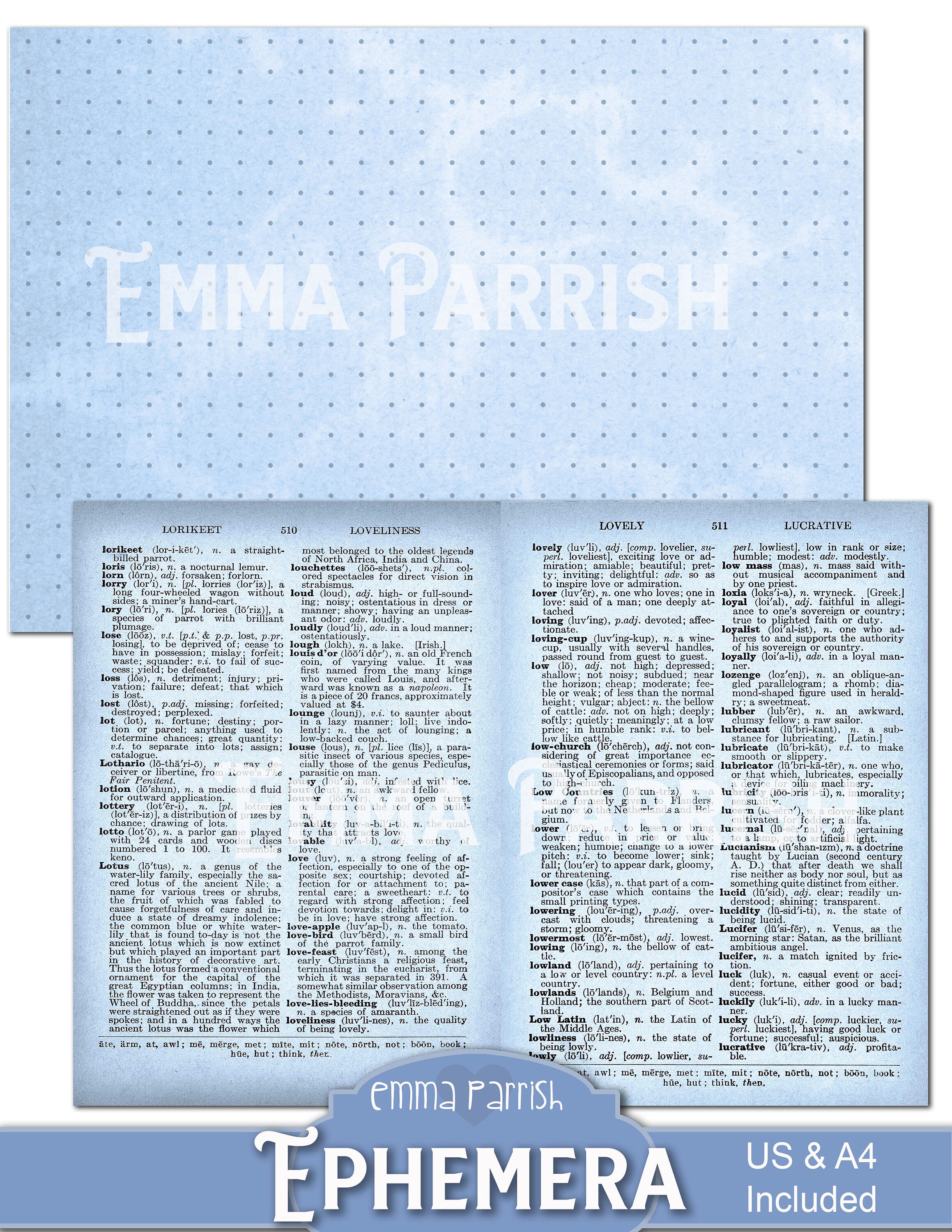 Blue Vintage Printable Ephemera Pack, Junk Journal Kit, Aged Paper ...
