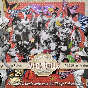 Vintage Paper Dolls, Junk Journal Printable Ephemera, Fairy Dolls, ATC Digital Download, Black & White, Printable Scrapbook, Digital Collage