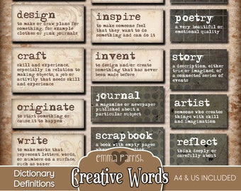 Journal Word Dictionary Definitions, Printable Junk Journal Ephemera, Grunge, Craft Kit Scraps, Vintage, Fussy Cut, Instant Download
