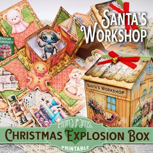 Santa's Workshop Christmas Explosion Box, Gift Box Printable, Christmas Handmade Gift Packaging, DIY Gift Ideas, Junk Journal, Cricut