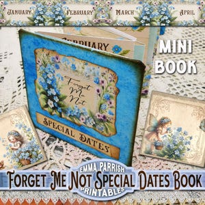Accordion Fold Mini Forget-Me-Not Birthday & Special Dates Book Printable, Junk Journal Papercraft, Digital Download for Memory Keeping