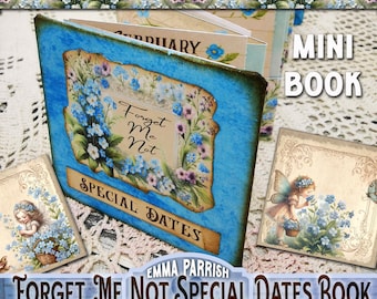 Accordion Fold Mini Forget-Me-Not Birthday & Special Dates Book Printable, Junk Journal Papercraft, Digital Download for Memory Keeping