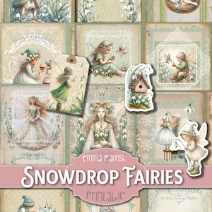 Snowdrop Fairies Printable Journal Kit, Vintage Floral Fairy Digital Download, Junk Journal, Scrapbooking, Papercrafts, Cardmaking, Clipart