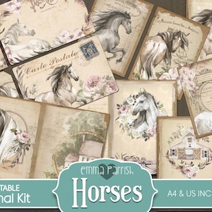 Kit de diario basura Wild Horses, rancho, caballo, imprimible, papel, papel digital efímero, kit de álbum de recortes vintage para descargar