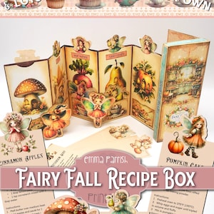 Fall Fairy Recipe Box, Junk Journal, Fall Baking, Printable, Autumn Fairies, Shabby Digital Recipe Box, Storage Ephemera Cards & Tags
