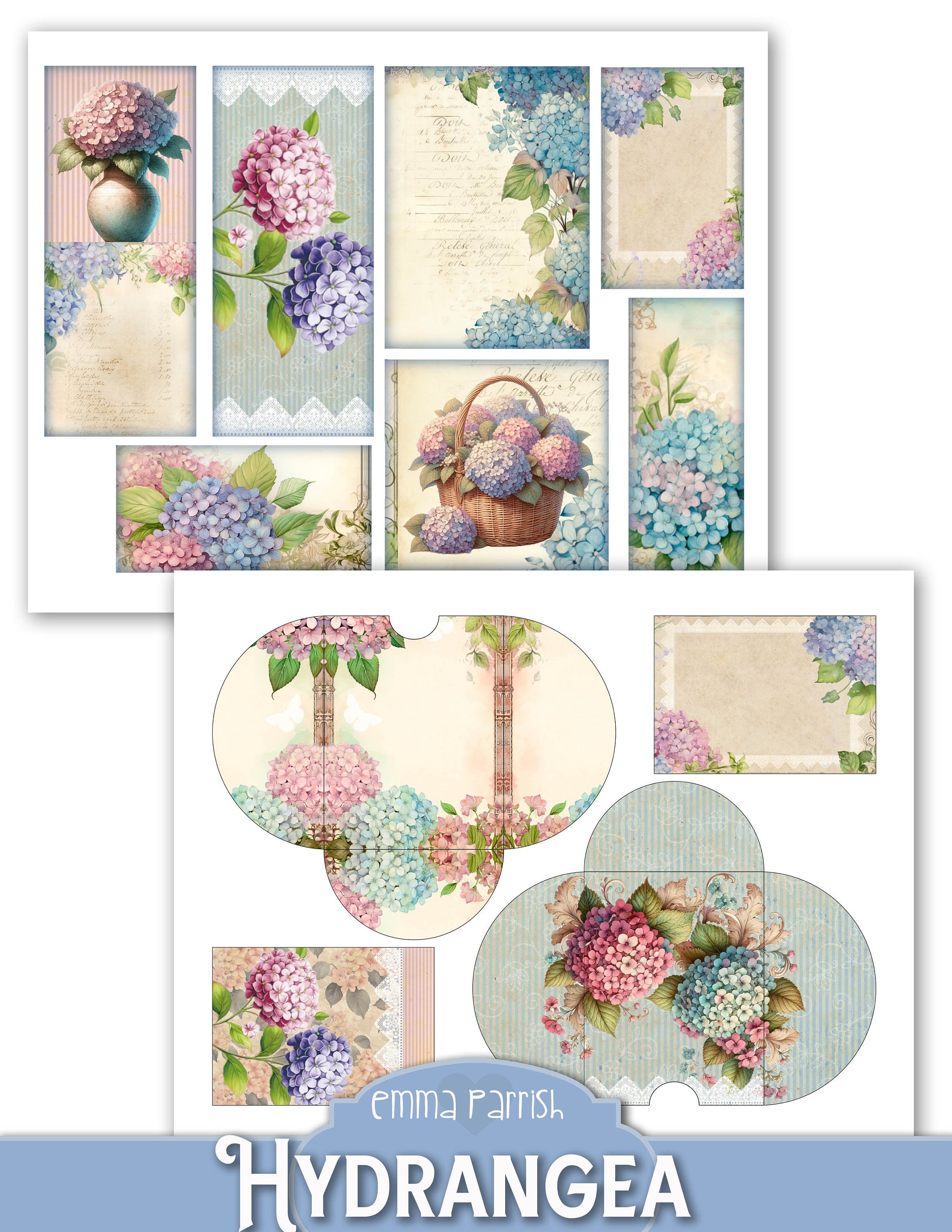 Hydrangea Junk Journal Printable Kit, Flowers, Vintage Shabby Floral ...