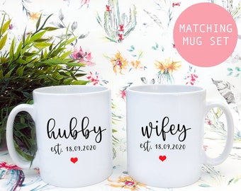 HUBBY & WIFEY Wedding Mug's - Personalised Gift, Personalised Mug, His and Hers, Wedding Gift, Anniversary Gift, Wedding Present,Couple Gift