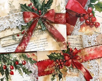 Christmas Junk Journal Pages, 12 Lace Pages, 8.5x11, Instant Download, PDF, ZIP