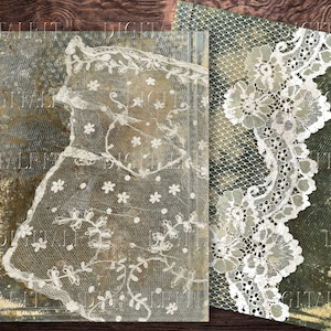 Pagine stampabili del diario "Pizzo e vecchie copertine di libri", 5 fogli di carta stampabile con pizzo vintage, PDF