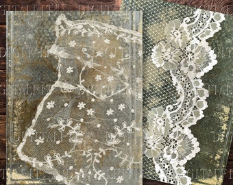 Lace & Old Book Covers Junk Journal Printable Pages,  5 Vintage Lace Printable Paper, PDF