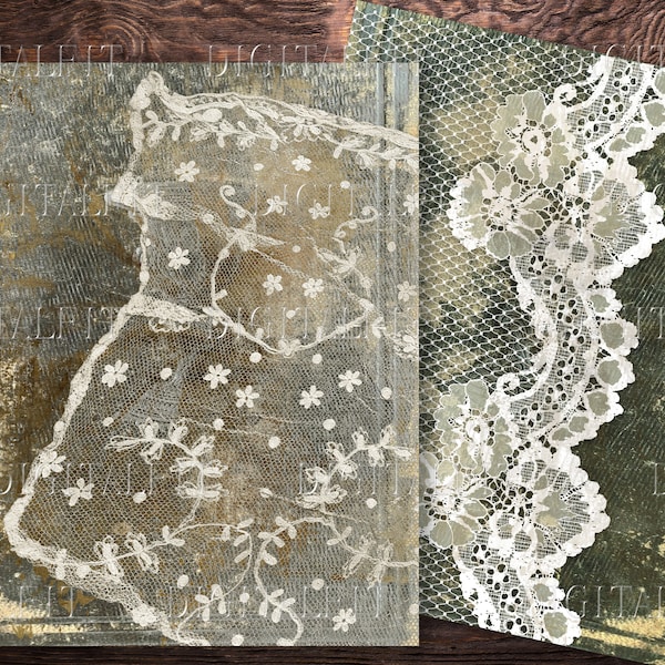 Lace & Old Book Covers Junk Journal Printable Pages,  5 Vintage Lace Printable Paper, PDF