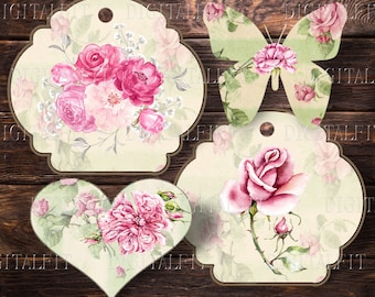 Valentine Printable Junk Journal, Floral, Birds, Love, Heart Ephemera, 30 Tags, Labels