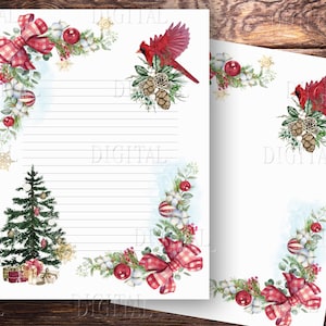 Oiseau d'hiver, papier numérique pour sapin de Noël, pages vierges et lignées imprimables Happy New Year