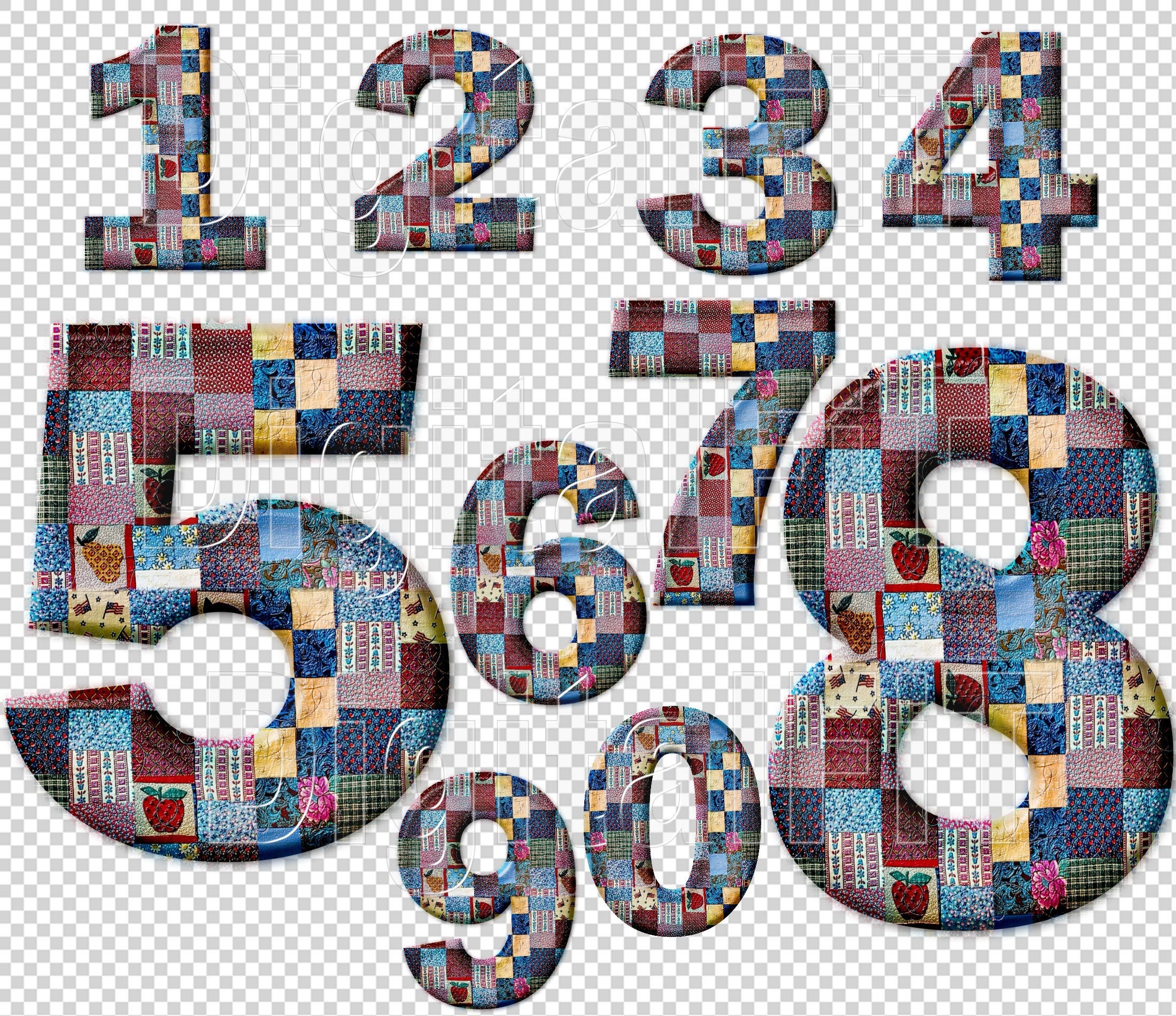 Quilt Fabric Digital Numbers Quilt Patterns Numbers PNG | Etsy