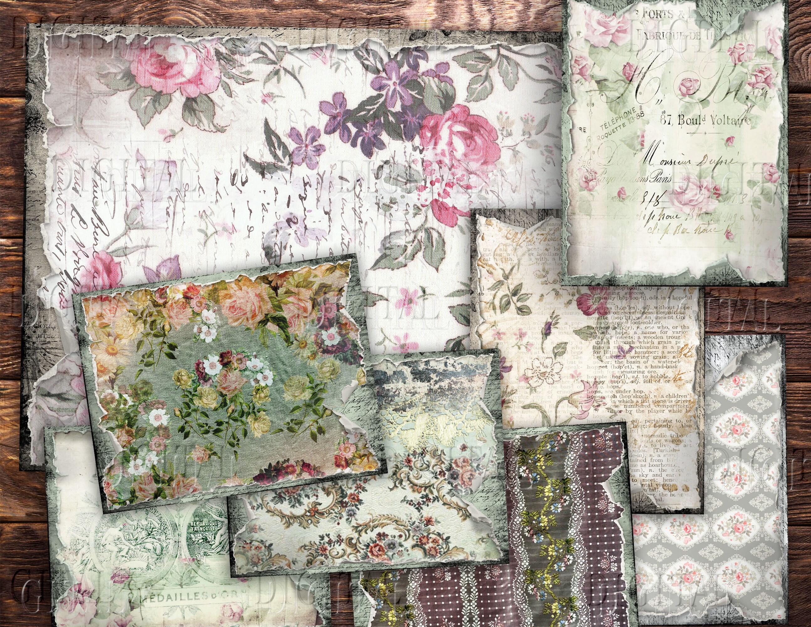 Scrap Printable Papers 8 Grunge Junk Journal Digital Pages - Etsy