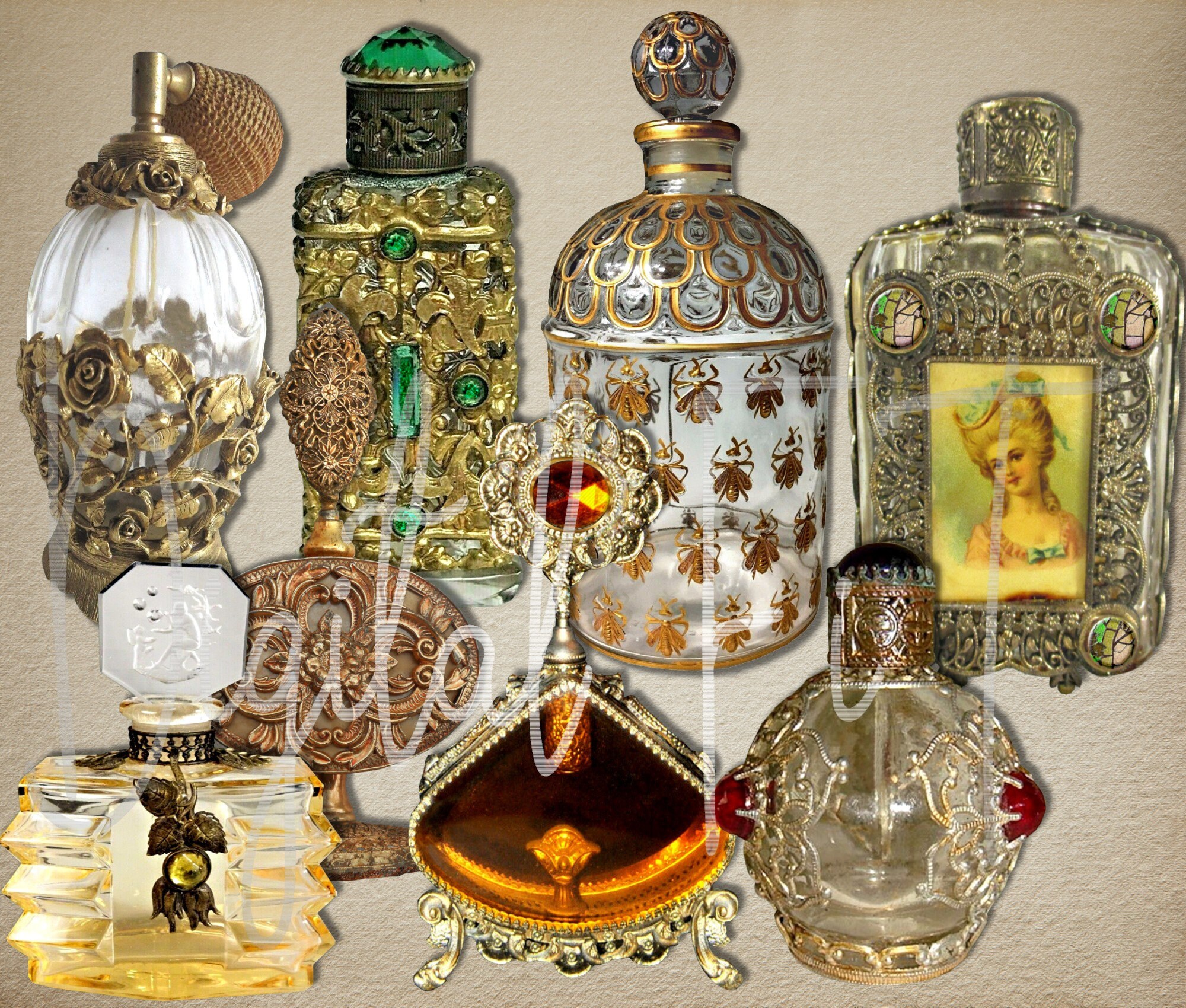 Descarga digital de frascos de perfume de cristal antiguos y vintage para  imprimir, collages y álbumes de recortes - Etsy México, image size:2000x1700