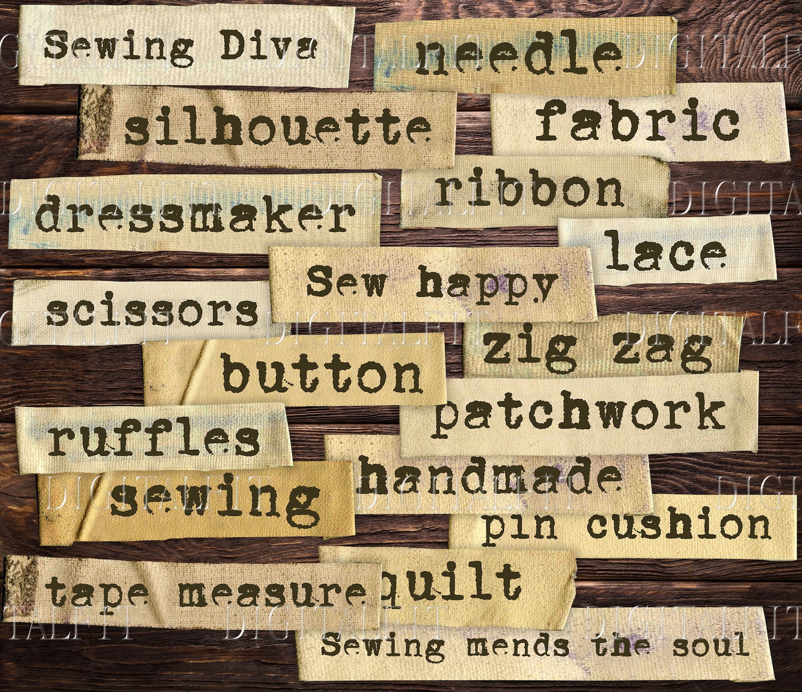 Sewing Words & Phrases Digital Fabric Words Instant Digital Etsy