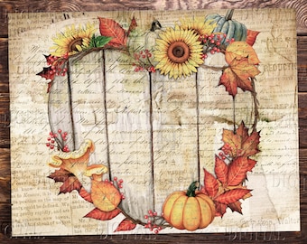Fall Rustic Junk Journal Printables,  12 Autumn Flowers Pages, Vintage Pumpkin Papers, PDF