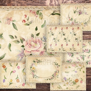Inserto floral francés, páginas de diario basura, materiales para diarios, hoja de collage de rosas antiguas, PDF