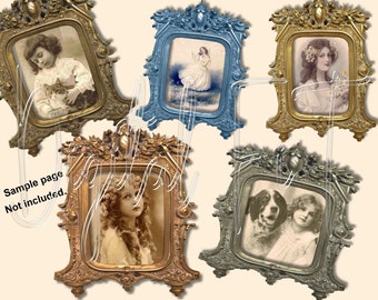 Vintage Picture Frame PNG Clipart: 16 Colors, Junk Journal (Digital Download)