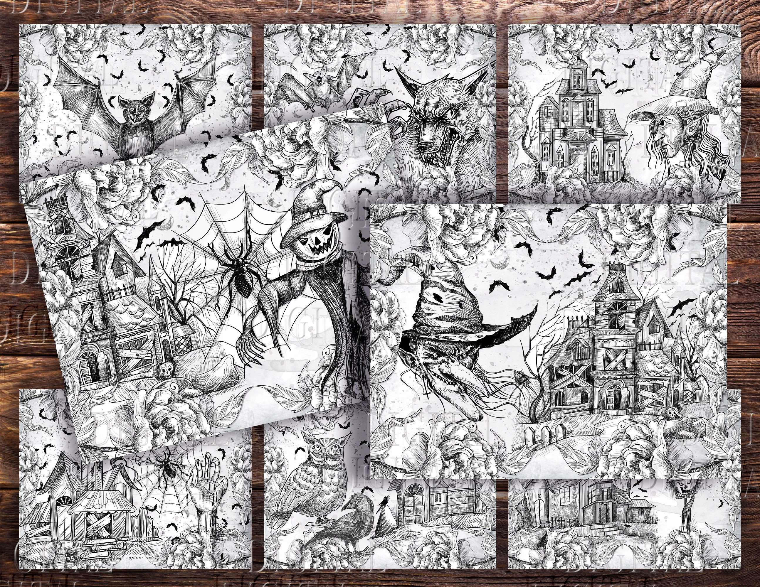 Halloween Junk Journal Printable: Black and White Collage Pages (PDF ...