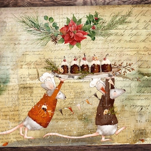 Weihnachten Hintergrund zum Ausdrucken, Lustige Weihnachtskarten, 8 Weihnachtstiere Collage Sheets, Lustige Maus Journal Seiten, PDF