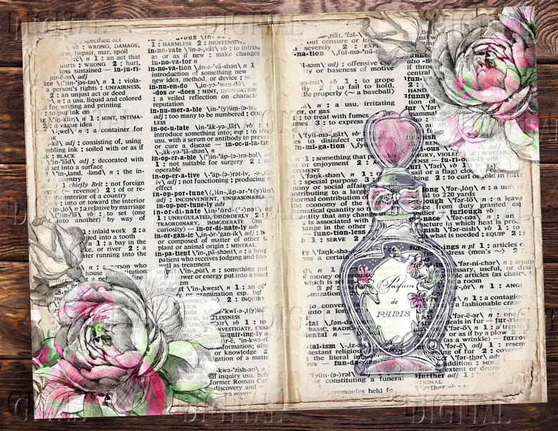 Vintage Roses Dictionary Pages Antique Images Floral Etsy