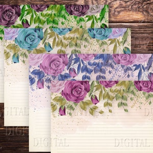 Floral Junk Journal Basic Papers, 17 páginas pautadas para diário, páginas em branco para impressão, PDF