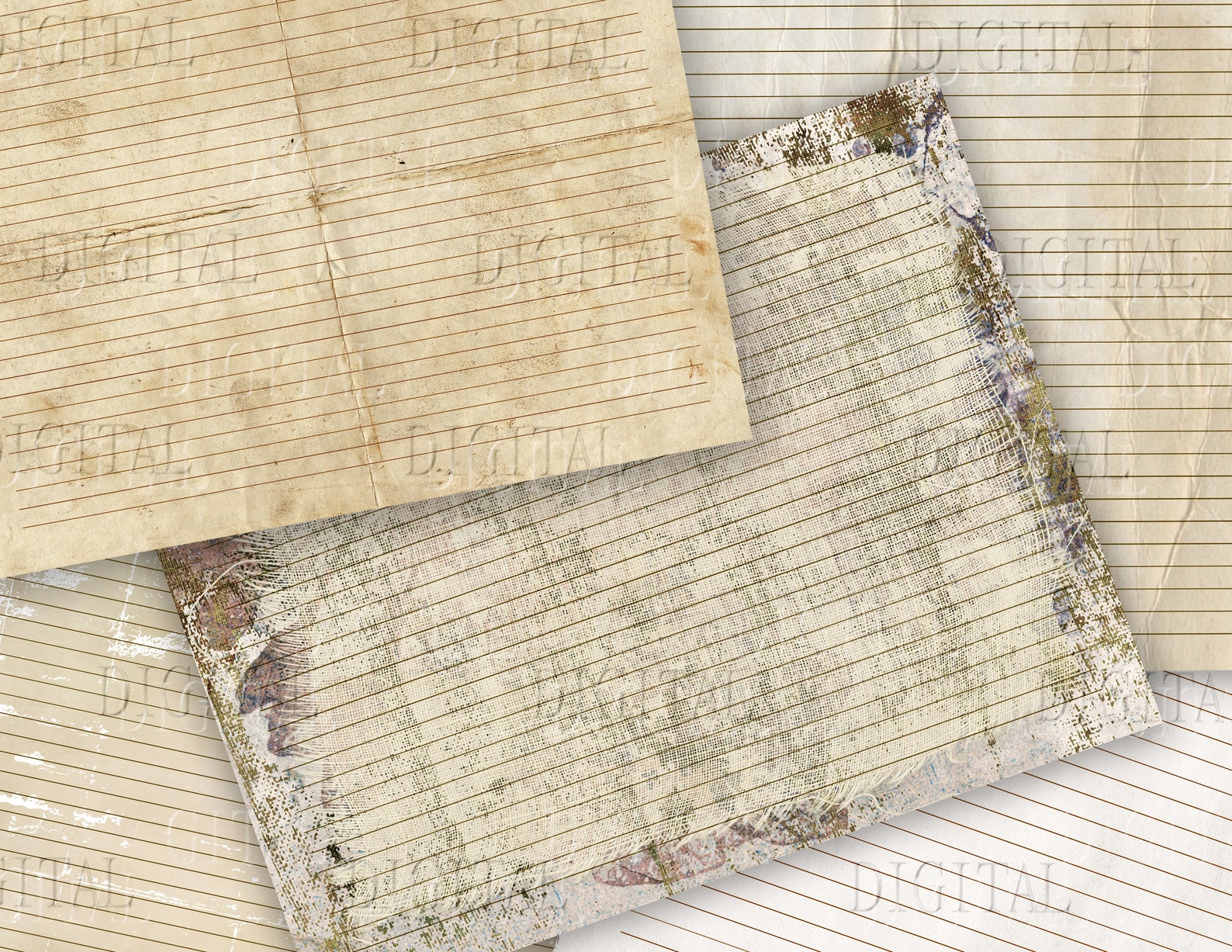 Printable Lined Journal Pages 10 Digital Vintage Papers - Etsy
