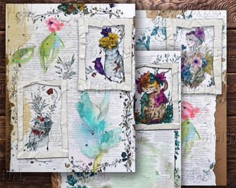 Papeles originales, páginas para diarios creativos, scrapbooking, papel para collage, PDF
