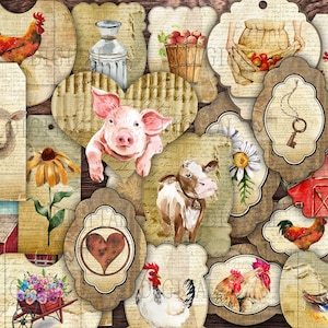 Country Living Farm Life Printable Ephemera, 50 etiquetas, rótulos, envelopes, bolsos, cartões, PDF