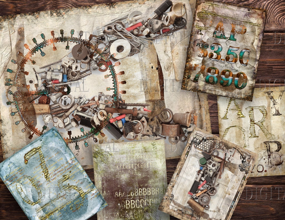 Steampunk Printable Junk Journal Paper, Grunge Rustic Pages, Industrial ...